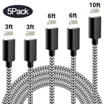 Sharllen MFi Certified 5Pack[3/3/6/6/10FT] Nylon Braided Cell-Phone Charging Cable USB Fast Charging & Syncing Long Cord,iPhone Charger Compatible iPhone XS/Max/XR/X/8/8P/7/7P/6/iPad/iPod Black&White