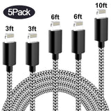Sharllen MFi Certified 5Pack[3/3/6/6/10FT] Nylon Braided Cell-Phone Charging Cable USB Fast Charging & Syncing Long Cord,iPhone Charger Compatible iPhone XS/Max/XR/X/8/8P/7/7P/6/iPad/iPod Black&White