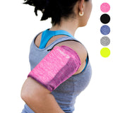 Phone Armband Sleeve: Best Running Sports PINK Arm Band Strap Holder Pouch Bag Case for Gym Exercise Fitness Workout Fits All Smartphone Cell Phones With Sweatproof for Women, Girls, Men, Kids (SMALL)