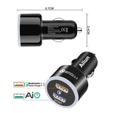 Ailun Fast Car Charger,Qualcomm Quick Charge 3.0 Adapter,Dual USB Port 35W,for Mobile Device,Compatible with iPhone X/Xs/XR/Xs Max /8/8Plus/7,6 6s, Galaxy s10 s10plus,S9 S9+ [Blue Light]
