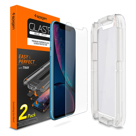 Spigen Tempered Glass Screen Protector [Installation Kit] Designed for iPhone XR [2 Pack]