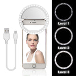 Ring Light, [Upgrade Version]Diyife Rechargeable Selfie Ring Light, 3-Level Brightness Adjustment Clip On 36 Highlight LED for Webcast and Applying Make Up for iPhone X 8 iPad Sumsung Galaxy etc.