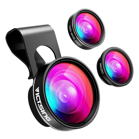 VicTsing Phone Camera Lens, 180° Fisheye Lens+0.65X Wide Angle Lens & 10X Macro Lens (Screwed Together), Clip on Cell Phone Lens Kits Compatible with iPhone 8/7/6s, Most Android and Smart Phone