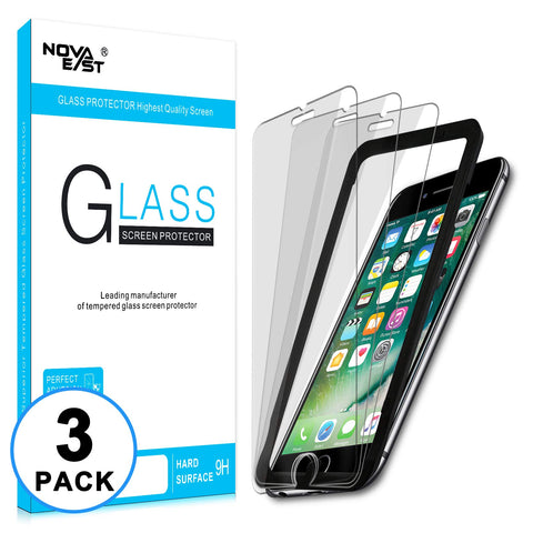 Novaeast iPhone 8, 7, 6S, 6 Screen Protector, Tempered Glass Screen Protector for iPhone 8, iPhone 7, iPhone 6S, iPhone 6 [4.7inch](3 Pack) with Easy Installation Frame, Lifetime Replacement
