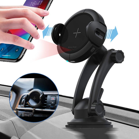 KOAKUMA Wireless Car Charger Mount, Automatic Clamping Car Mount Air Vent Phone Holder with 15W QI Fast Charging Compatible with iPhone X/XS Max/XS/XR/8/8 Plus, Samsung Galaxy S10/S10+/S9/S9+/Note 9/8