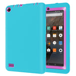 Hocase Fire 7 2015 Tablet Case - Shockproof Raised Edges Screen Protection Silicone Rubber Bumper Hard Protective Case For Amazon Fire 7 Tablet (For 2015 5th Generation Only) - Sky Blue/Deep Pink