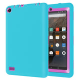 Hocase Fire 7 2015 Tablet Case - Shockproof Raised Edges Screen Protection Silicone Rubber Bumper Hard Protective Case For Amazon Fire 7 Tablet (For 2015 5th Generation Only) - Sky Blue/Deep Pink