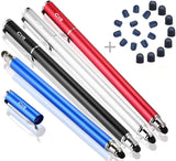 Bargains Depot Capacitive Stylus/Styli 2-in-1 Universal Stylus Pens for All Touch Screen Tablets/Cell Phones with 20 Extra Replaceable Soft Rubber Tips (4 pieces, Black/Red/Silver/Blue)