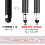 Bargains Depot (2 Pcs) [New Upgraded][0.18-inch Small Tip Series] 2-in-1 Stylus/Styli 5.5-inch L with 10 Replacement Rubber Tips -Black/Blue