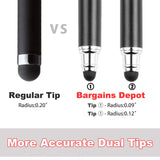 Bargains Depot (2 Pcs) [New Upgraded][0.18-inch Small Tip Series] 2-in-1 Stylus/Styli 5.5-inch L with 10 Replacement Rubber Tips -Black/Blue