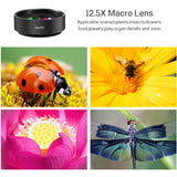 Jisusu for iPhone Lens, 0.45x Wide Angle Lens,230°Fisheye Lens & 12.5X Macro Lens (Screwed Together) 3 in1,Clips-On Cell Phone Lens Kit for iPhone/Samsung/Android/Most Smartphones and Tablets
