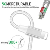 iPhone Charger,MFi Certified Lightning Cables 5Pack 2X3FT 2X6 10FT to USB Syncing Data and Nylon Braided Cord Charger for iPhone Xs/Max/XR/X/8/8Plus/7/7Plus/6S/6S Plus/SE/iPad and More - Silver