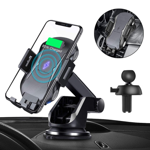 Automatic Clamping Qi Wireless Car Charger, SANCEON 10W/7.5W Fast Charger Car Mount Phone Holder for Air Vent Dashboard Compatible with iPhone Xs/Xs Max/XR/X/8/8Plus, Samsung Galaxy S10/S10+/S9/S9+/S8