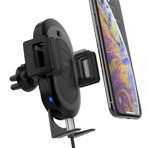 X-Doria Defense Helix Car Mount with RoboGrip, Wireless Car Charger, Air Vent Mounted, 10W Fast Charging for Apple iPhone, Galaxy, Google - Robotic arm with Sensor, one Hand Operation