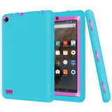 Hocase Fire 7 2015 Tablet Case - Shockproof Raised Edges Screen Protection Silicone Rubber Bumper Hard Protective Case For Amazon Fire 7 Tablet (For 2015 5th Generation Only) - Sky Blue/Deep Pink