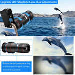 Phone Camera Lens Kit, 5 in 1 Cell Phone Lens - 12X Zoom Telephoto Lens + 0.36X Wide Angle Lens + 180°Fisheye Lens + 15X Macro Lens(2pcs) Compatible with iPhone XS XR X/8/7/6s Plus Android Smartphones