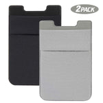 SHANSHUI Phone Card Holder, Double Slots Stretchy Fabric Adhesive Lycra Spandex Card Sleeves Stick On Phone/Case Wallet with Pocket (Black & Grey) - 2 Packs