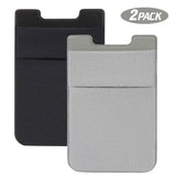 SHANSHUI Phone Card Holder, Double Slots Stretchy Fabric Adhesive Lycra Spandex Card Sleeves Stick On Phone/Case Wallet with Pocket (Black & Grey) - 2 Packs