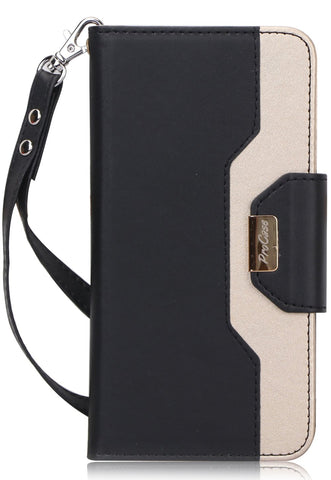 ProCase Galaxy J7 2018 Wallet Case, Galaxy J7 Aero/J7 Star/J7 Top/J7 Crown/J7 Aura/J7 Refine/J7 Eon Folding Flip Kickstand Case Protective Book Cover with Card Holders Mirror Wristlet -Black