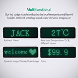VADIV LED Name Tag Business Badge Rechargeable Nametag Card ID with Magnet/Pin for Restaurant Shop Party Bar Luggage Bag (Windows Only),48x12 Pixels Green