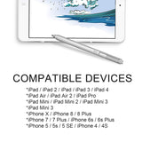 Stylus Pen for Apple iPad, Capacitive Rechargeable Pen Replaceable Fine Point Rubber Tips 2mm Styli for All Apple iPad/iPhone/iPad Pro/iPhone X with 4 Replaceable Fine Point Rubber Tips