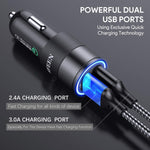 USB Type C Car Charger, JOOMFEEN Qualcomm Quick Charger 3.0+2.4A 30W Rapid Dual Port USB Car Charger Adapter with 3FT/1M USB C Cable for Samsung Galaxy Note 9/S9/S9 Plus,Note 8/S8/S8 Plus,LG G5,G6,V20