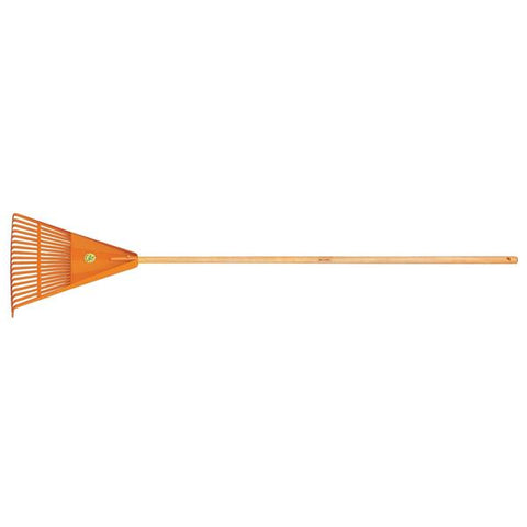 Escoba plástica de 23" x 18 dientes con mango de madera, Tramontina