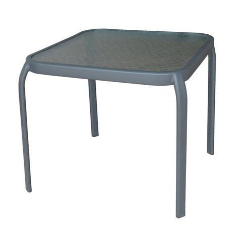 Mesa auxiliar de metal y vidrio para terraza