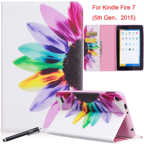 Case for Fire 7 2015, Newshine [Kickstand] Slim Fit Flip Cover with [Card Slots & Cash Holder] Protective Case for Amazon Kindle Fire 7" Display 5th Generation 2015 Release, Flower