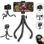 Phone Tripod, Flexible Cell Phone Tripod Adjustable Camera Stand Holder with Wireless Remote and Universal Clip 360° Rotating Mini Tripod Stand for iPhone, Samsung Android Phone, Sports Camera GoPro