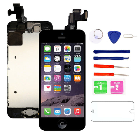 Nroech 5C Screen Replacement, Full Assembly with Front Camera, Ear Speaker, Facing Proximity Sensor, Home Button Pre-assembled, Repair Tools and Tempered Glass Screen Protector Included for 5C