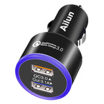 Ailun Fast Car Charger,Qualcomm Quick Charge 3.0 Adapter,Dual USB Port 35W,for Mobile Device,Compatible with iPhone X/Xs/XR/Xs Max /8/8Plus/7,6 6s, Galaxy s10 s10plus,S9 S9+ [Blue Light]