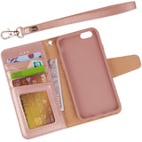 Arae Case for iPhone 6s / iPhone 6, Premium PU Leather Wallet case [Wrist Strap] Flip Folio [Kickstand Feature] with ID&Credit Card Pockets for iPhone 6s / 6 4.7 inch (Rosegold)