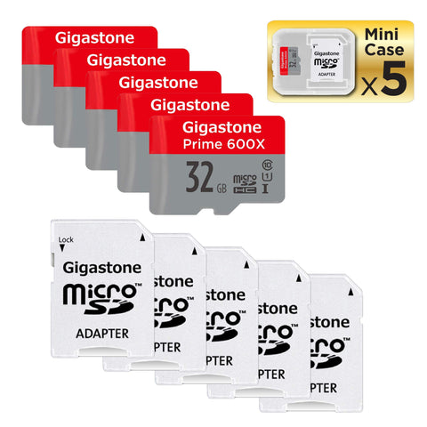Gigastone Micro SD Card 32GB 5-Pack MicroSD HC U1 C10 with Mini Case and SD Adapter High Speed Memory Card Class 10 UHS-I Full HD Video Nintendo Dashcam Gopro Camera Samsung Canon Nikon DJI Drone
