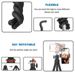 Phone Tripod, Flexible Cell Phone Tripod Adjustable Camera Stand Holder with Wireless Remote and Universal Clip 360° Rotating Mini Tripod Stand for iPhone, Samsung Android Phone, Sports Camera GoPro