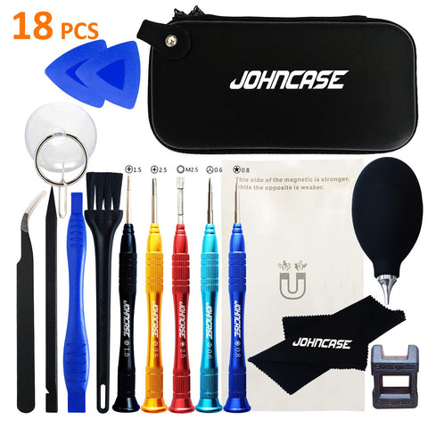 Johncase 18 Pcs Professional Precision Cell Phone Electronics Repair Tool Kit,Magnetic Screwdriver Driver Set W/Portable Case (Compatible) for Fix Mobile Devices,iPhone, iPad,Watch,Glasses,Tablet