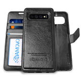 AMOVO Case for Galaxy S10 Plus/S10+ (6.4’’) [2 in 1] Samsung Galaxy S10 Plus Wallet Case Detachable [Vegan Leather] [Wrist Strap] S10+ Flip Case with Gift Box Package (S10Plus (6.4'') Black)