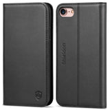 iPhone 8 Case, iPhone 7 Case, SHIELDON iPhone 7 Wallet Case Genuine Leather Premium [Card Holder] [Book Design] Magnetic Closure Stand Flip Cover Case Compatible with iPhone 8 / iPhone 7 - Black