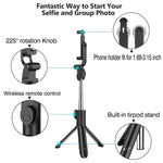 Selfie Stick with Tripod Stand and Remote Control, Extendable 7.3-27 inch Selfie Stick for iPhone X/iPhone 8/8Plus/iPhone 7/7Plus/Galaxy Note8/S8/Plus/S9/plus,Huawei,More,360° Clamp/225° Neck Rotation