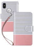 ULAK Wallet Case for iPhone Xs 5.8 Inch 2018, iPhone X 2017, Premium PU Leather Case with Credit Card Holders Magnetic Closure Flip Cover, Rose Gold/Black and White Stripes