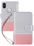 ULAK Wallet Case for iPhone Xs 5.8 Inch 2018, iPhone X 2017, Premium PU Leather Case with Credit Card Holders Magnetic Closure Flip Cover, Rose Gold/Black and White Stripes