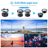 [Upgraded Version] Phone Camera Lens, 5 in 1 Cell Phone Lens Kit, Macro Lens + Wide Angle Lens, Fisheye Lens + CPL + Starburst Lens, with Storage Tube, for iPhone X/8/7, Smartphones