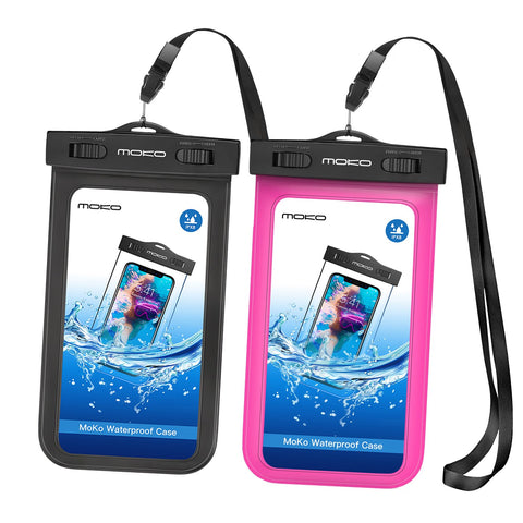 MoKo Waterproof Phone Pouch [2 Pack], Underwater Waterproof Cellphone Case Dry Bag with Lanyard Armband Compatible with iPhone X/Xs/Xr/Xs Max, 8/7/6s Plus, Samsung S10/S9/S8 Plus, S10 e, Up to 6.5"
