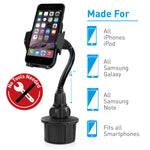 Macally Car Cup Holder Phone Mount with Longer Neck & 360° Rotatable Cradle for iPhone X XS Max XR 8 Plus 7 7+ 6s 6 SE, Samsung Galaxy S8 S7 Edge S6 Note 5, Smartphones, GPS etc. (MCUPXL)