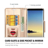 ProCase Galaxy Note 8 Wallet Case, Flip Kickstand Case with Card Slots Mirror Wristlet, Folding Stand Protective Cover for Galaxy Note8 2017 -Black
