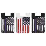 Cellessentials Card Holder for Back of Phone -Thin Blue Line & American Flag Silicone Stick on Cell Phone Wallet with Pocket for Credit Card, ID, Business Card - iPhone,(Thin Blue Line, American Flag)