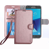 ERAGLOW Galaxy J7 V / J7 Perx / J7 Sky Pro / J7 Prime/Galaxy Halo Case Luxury PU Leather Wallet Flip Protective Case Cover with Card Slots and Stand for Samsung Galaxy J7 2017 (Rose Gold)