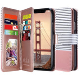 ULAK Wallet Case for iPhone Xs 5.8 Inch 2018, iPhone X 2017, Premium PU Leather Case with Credit Card Holders Magnetic Closure Flip Cover, Rose Gold/Black and White Stripes