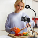 Selfie Ring Light with Cell Phone Holder Stand for Live Stream/Makeup, UBeesize LED Camera Lighting [3-Light Mode] [10-Level Brightness] with Flexible Arms Compatible with iPhone 8 7 6 Plus X Android