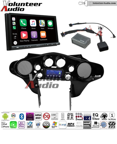 Sony XAV-AX5000 Double Din Touch Screen With Apple CarPlay, Android Auto, Bluetooth Install Kit for 98-13 Harley Davidson Batwing Fairing, Non-Road Glide Models, Metra 1 Stage Urethane Black